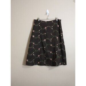 VTG Y2K Gloria Vanderbilt Womens Skirt Size 10 Brown Floral Cottage Embroidered